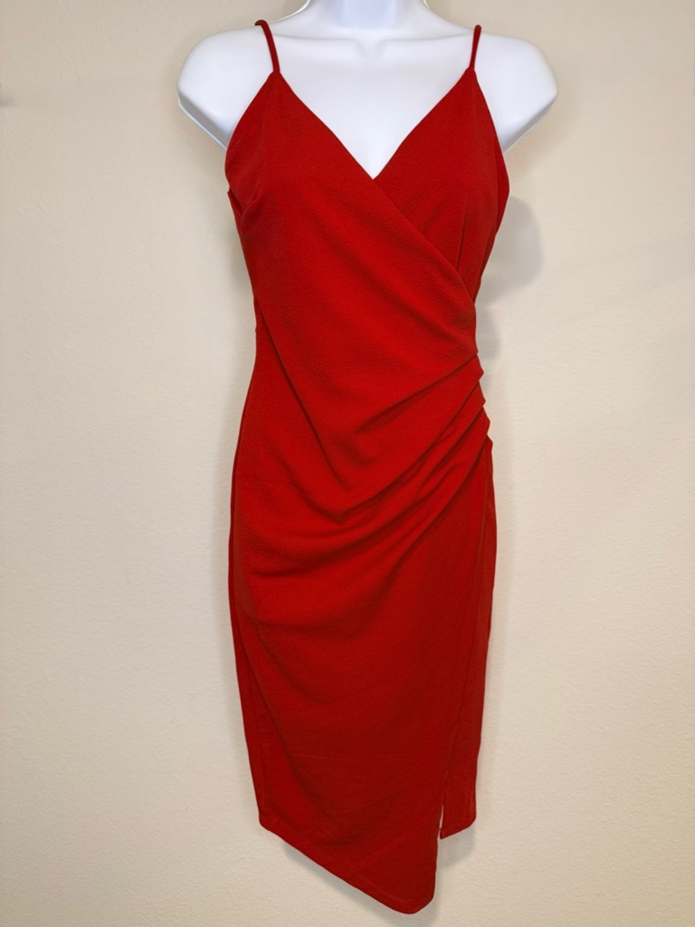 Lulu's Red Wrap-Style Spaghetti-Strap Midi Dress